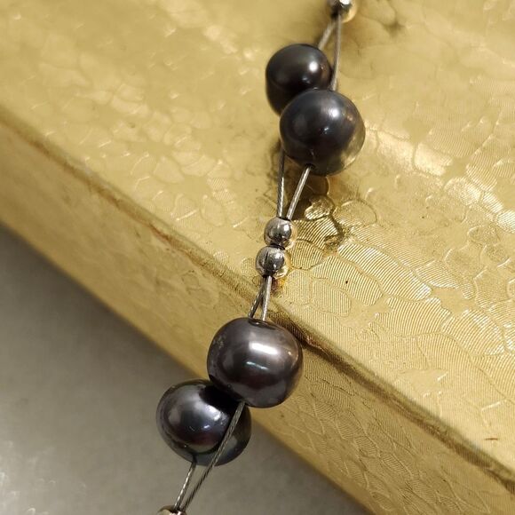 Fresh Water Pearl Wire Silver Bead Necklace Wedding Prom Choker Natural Jewelery - Picture 3 of 5